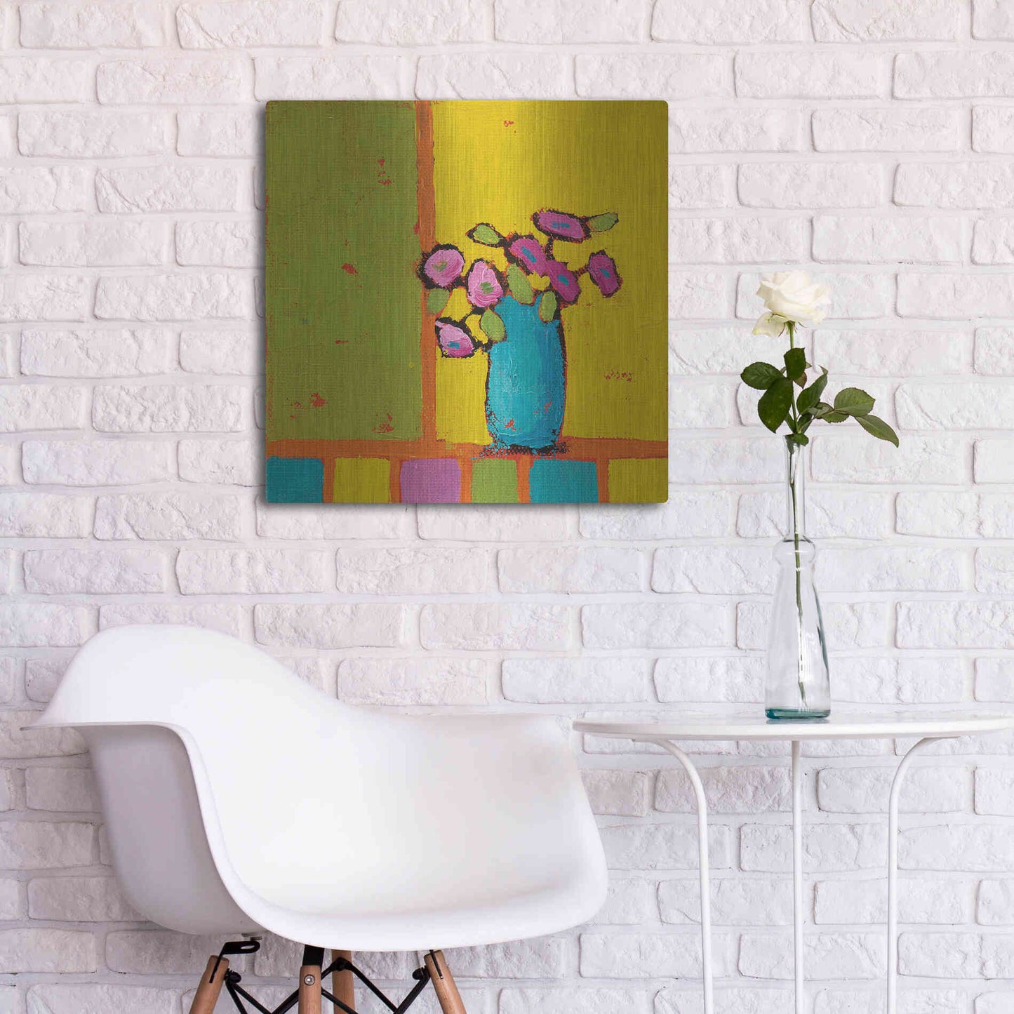 Luxe Metal Art 'Turquoise Vase Bright' by Phyllis Adams, Metal Wall Art,24x24