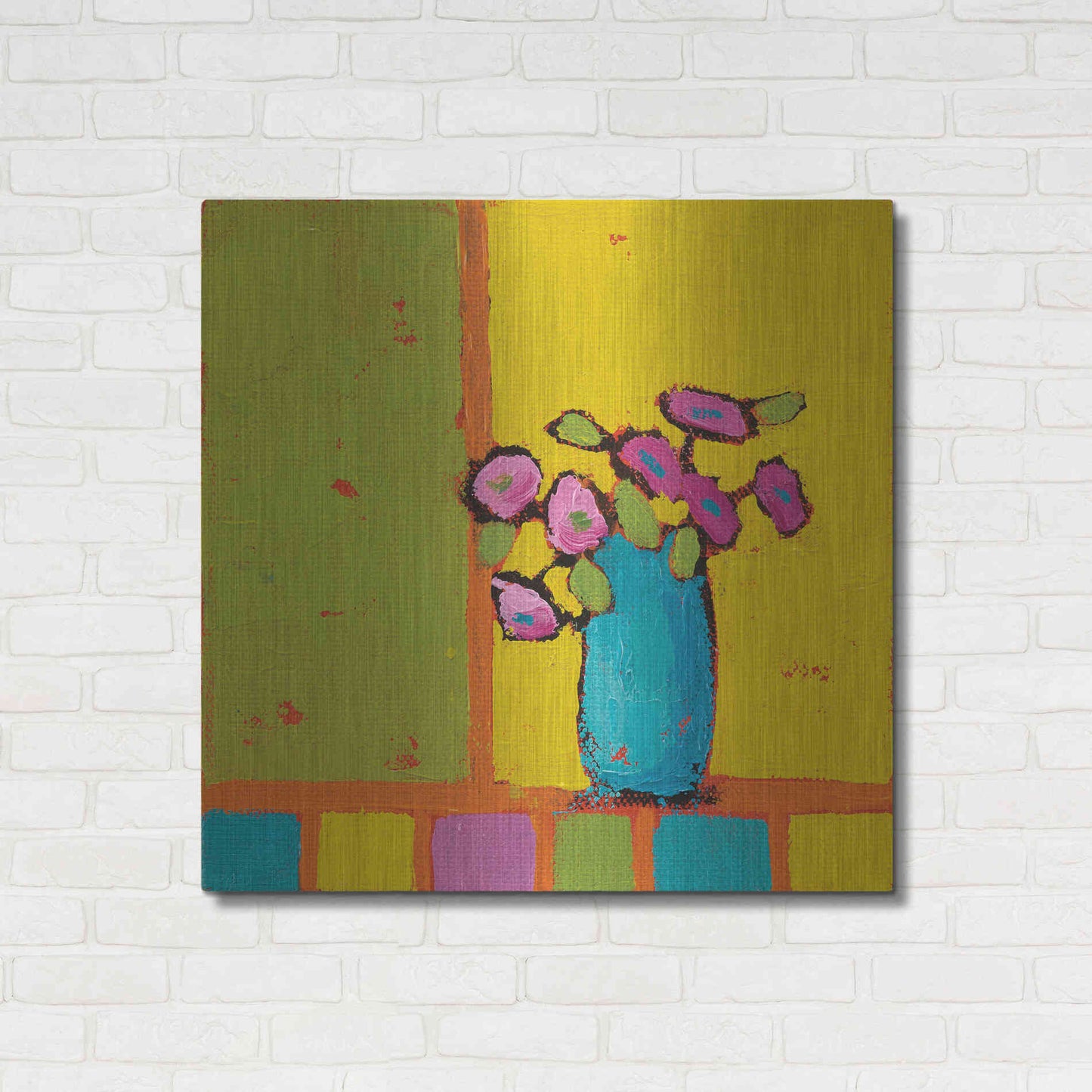 Luxe Metal Art 'Turquoise Vase Bright' by Phyllis Adams, Metal Wall Art,36x36