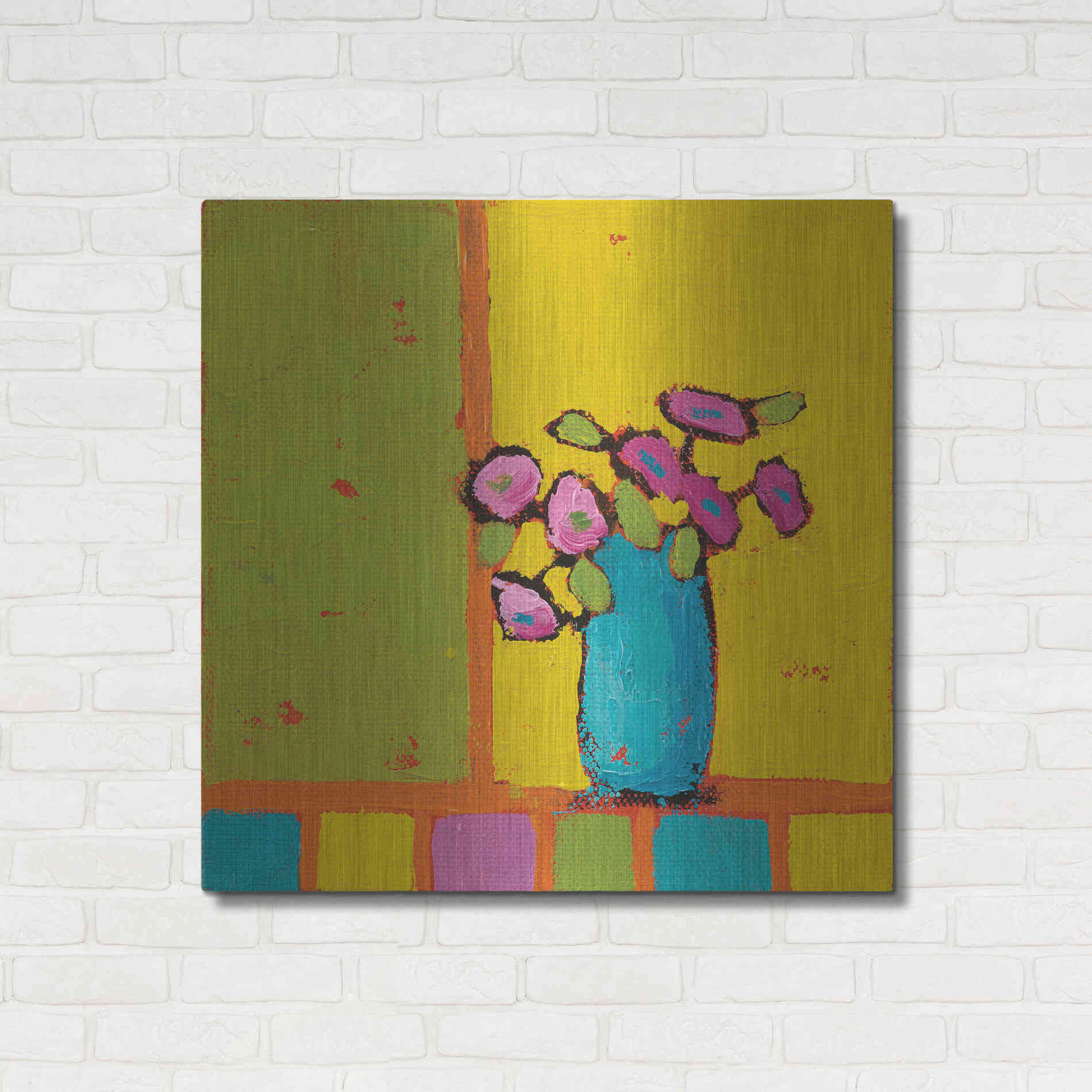 Luxe Metal Art 'Turquoise Vase Bright' by Phyllis Adams, Metal Wall Art,36x36