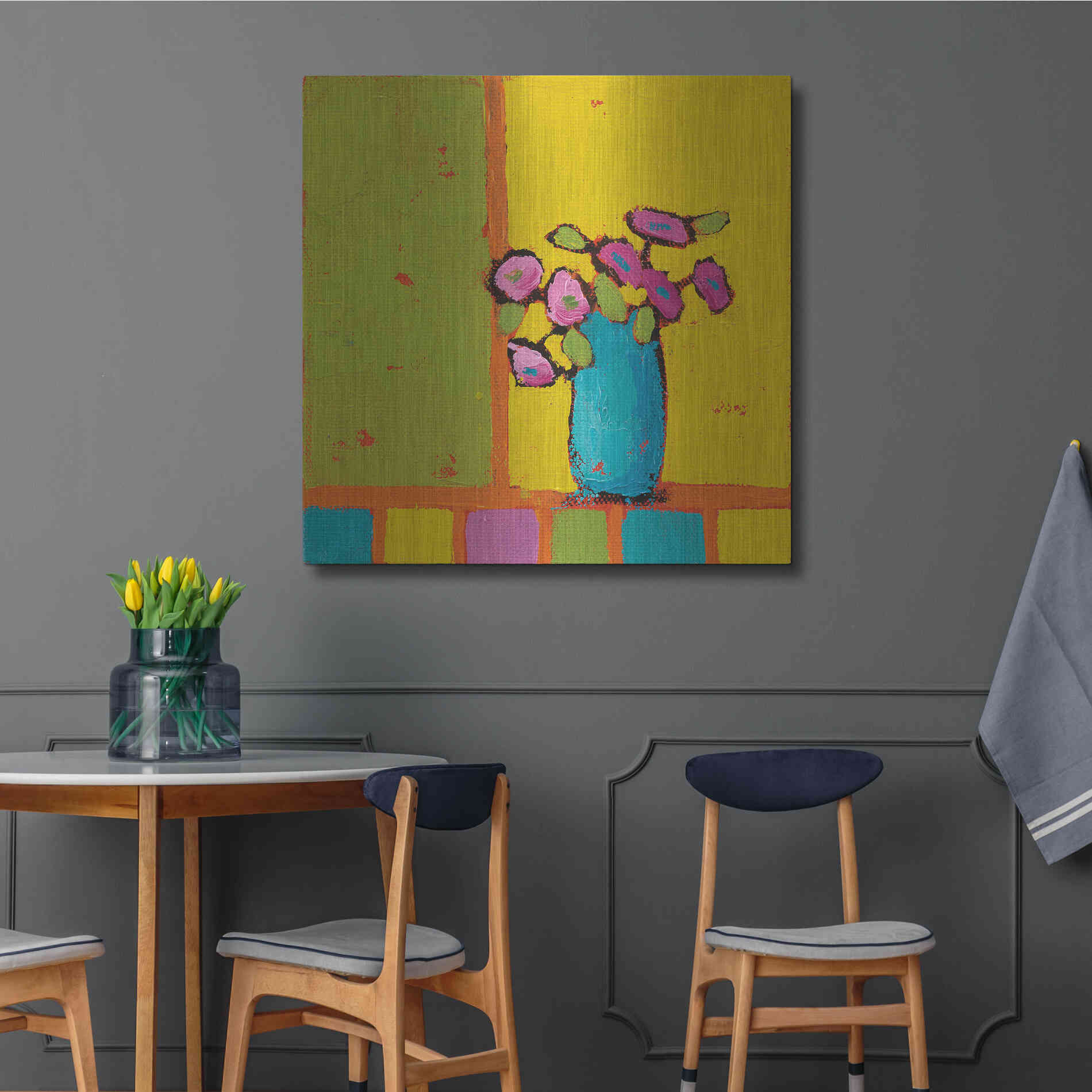 Luxe Metal Art 'Turquoise Vase Bright' by Phyllis Adams, Metal Wall Art,36x36