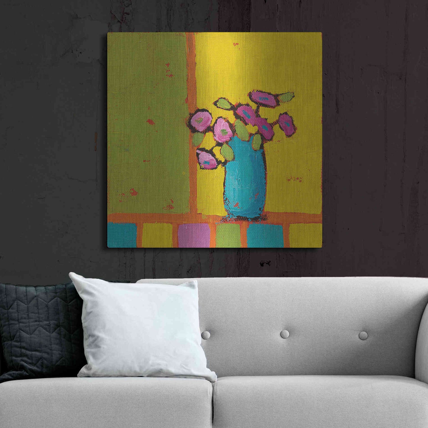 Luxe Metal Art 'Turquoise Vase Bright' by Phyllis Adams, Metal Wall Art,36x36