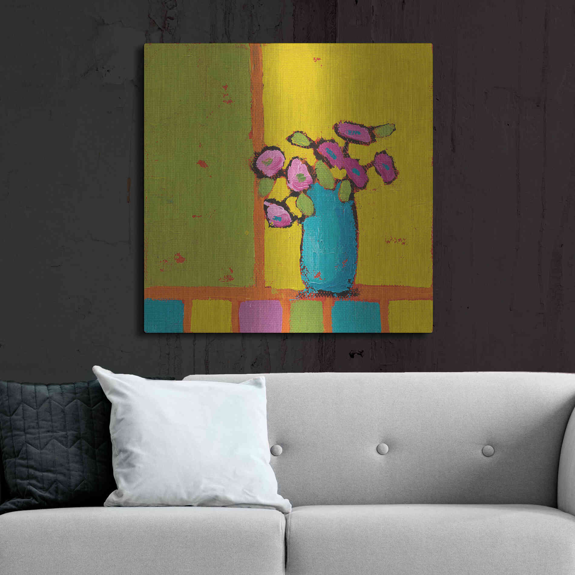 Luxe Metal Art 'Turquoise Vase Bright' by Phyllis Adams, Metal Wall Art,36x36
