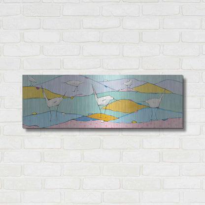 Luxe Metal Art 'Marsh Egrets I Pink Sand' by Phyllis Adams, Metal Wall Art,36x12