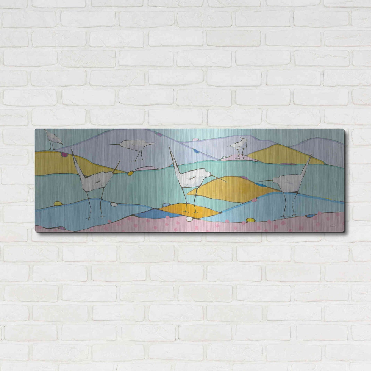 Luxe Metal Art 'Marsh Egrets I Pink Sand' by Phyllis Adams, Metal Wall Art,48x16