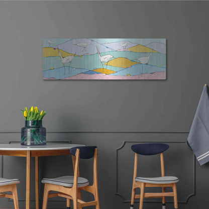 Luxe Metal Art 'Marsh Egrets I Pink Sand' by Phyllis Adams, Metal Wall Art,48x16