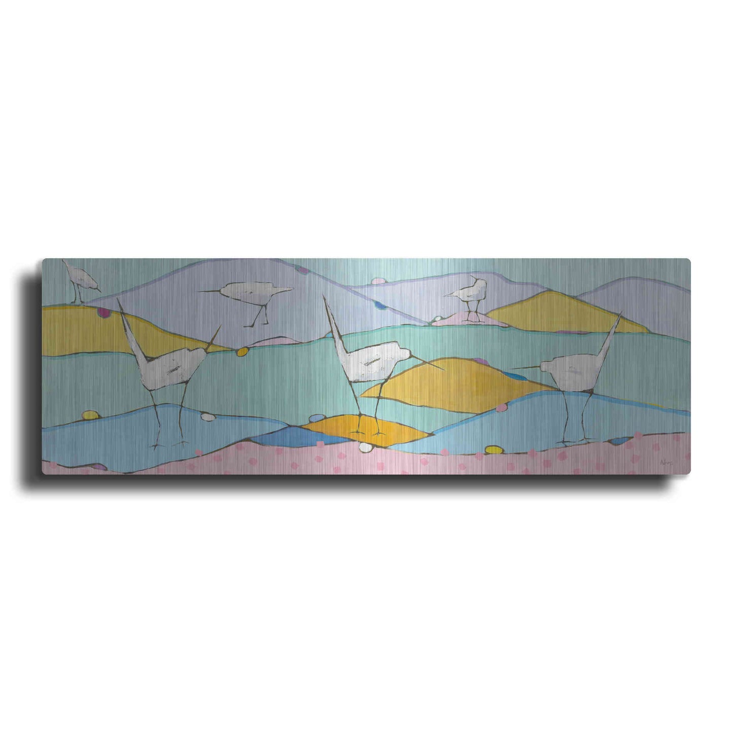 Luxe Metal Art 'Marsh Egrets I Pink Sand' by Phyllis Adams, Metal Wall Art