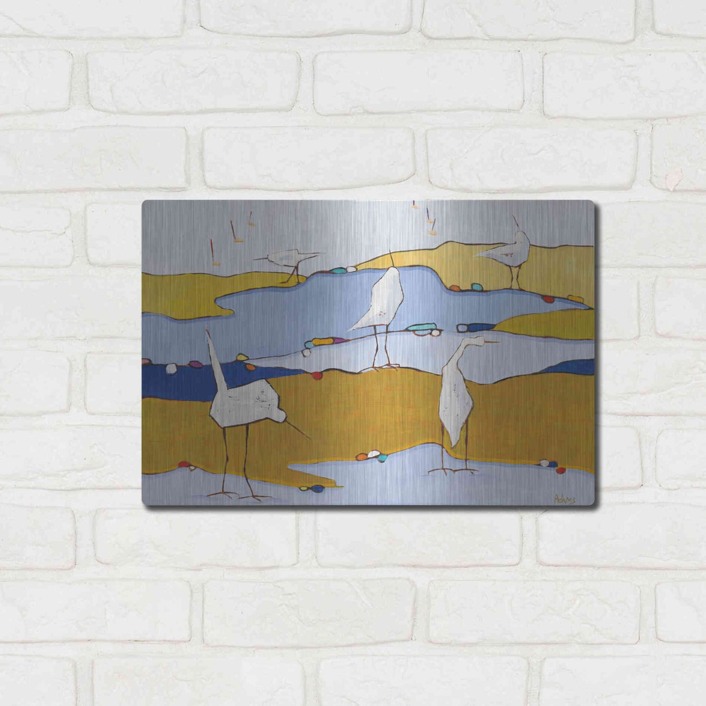 Luxe Metal Art 'Marsh Egrets VI Dark Sand' by Phyllis Adams, Metal Wall Art,16x12