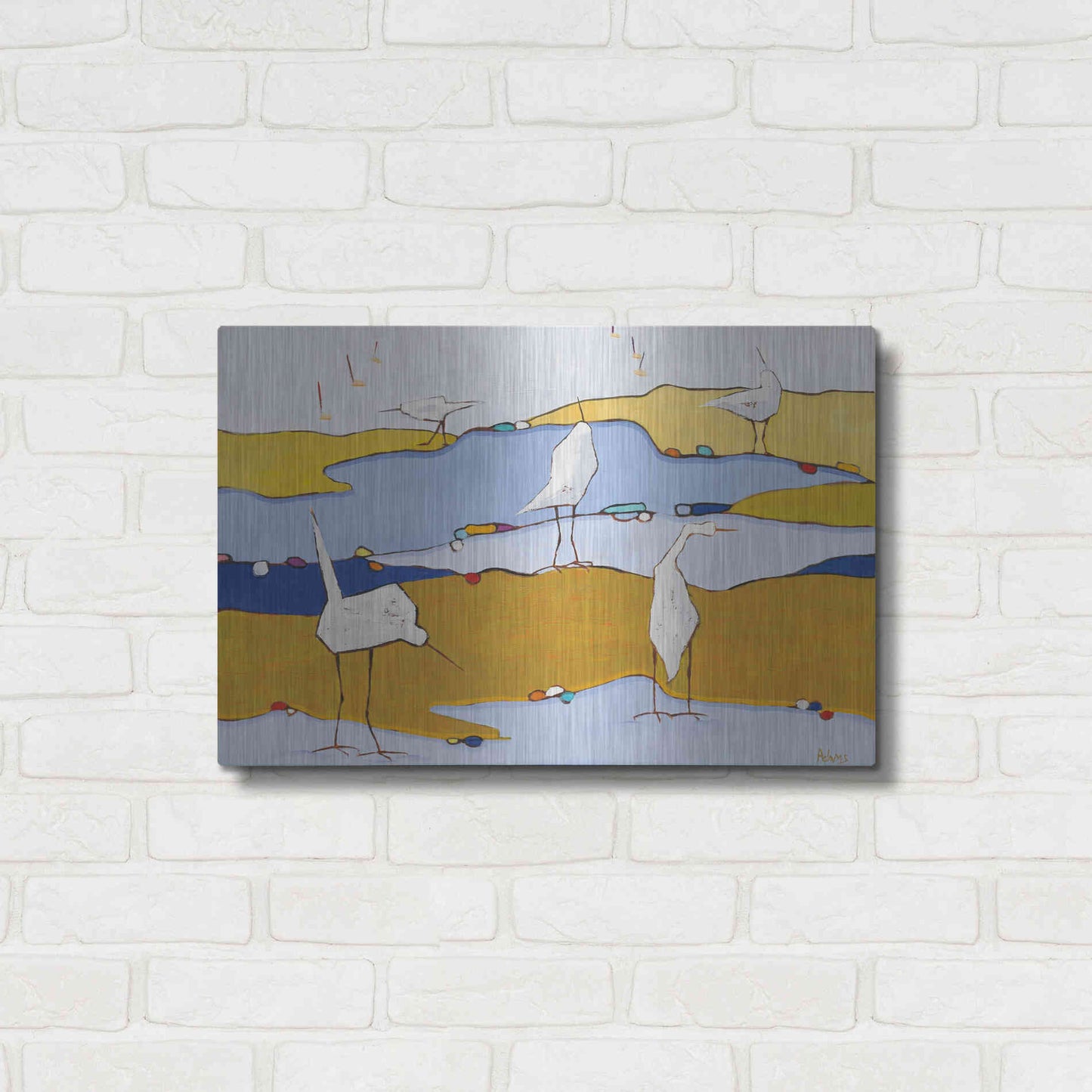 Luxe Metal Art 'Marsh Egrets VI Dark Sand' by Phyllis Adams, Metal Wall Art,24x16