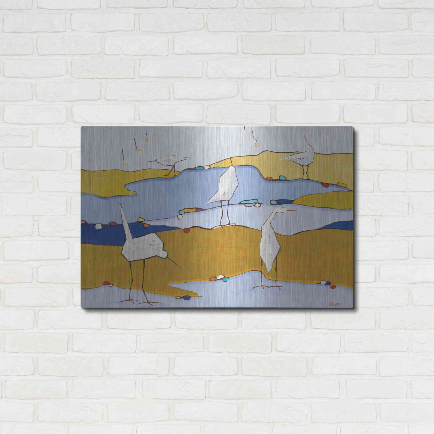 Luxe Metal Art 'Marsh Egrets VI Dark Sand' by Phyllis Adams, Metal Wall Art,36x24