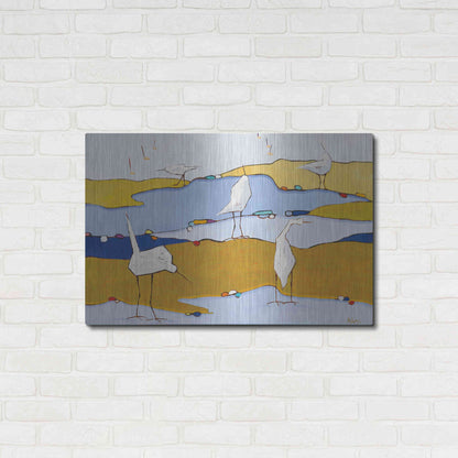Luxe Metal Art 'Marsh Egrets VI Dark Sand' by Phyllis Adams, Metal Wall Art,36x24