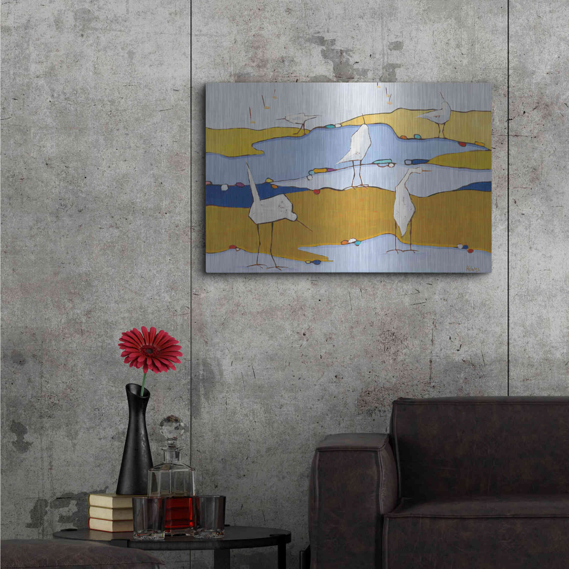 Luxe Metal Art 'Marsh Egrets VI Dark Sand' by Phyllis Adams, Metal Wall Art,36x24