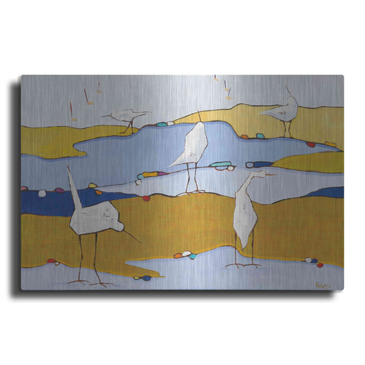Luxe Metal Art 'Marsh Egrets VI Dark Sand' by Phyllis Adams, Metal Wall Art