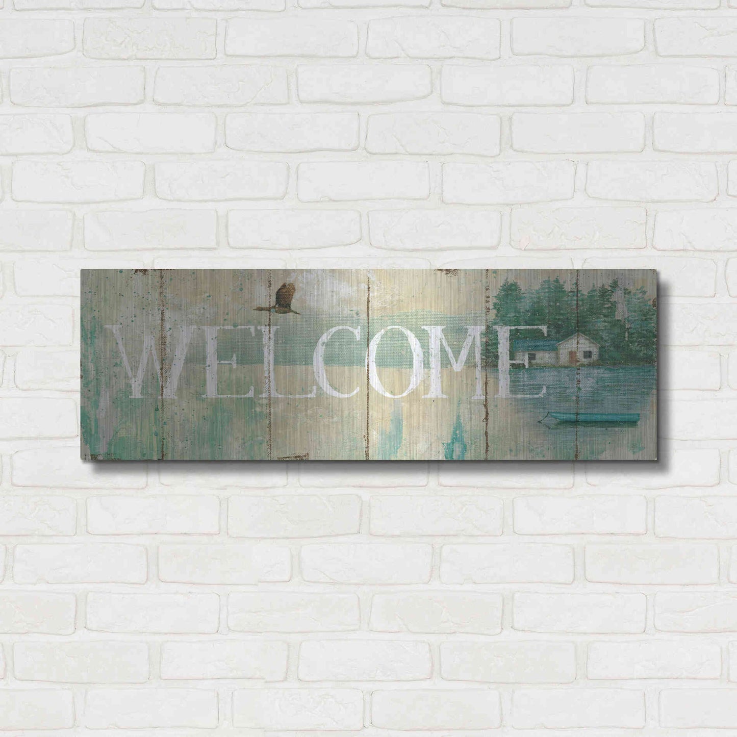 Luxe Metal Art 'Waterside Lodge III' by Daphne Brissonet, Metal Wall Art,36x12