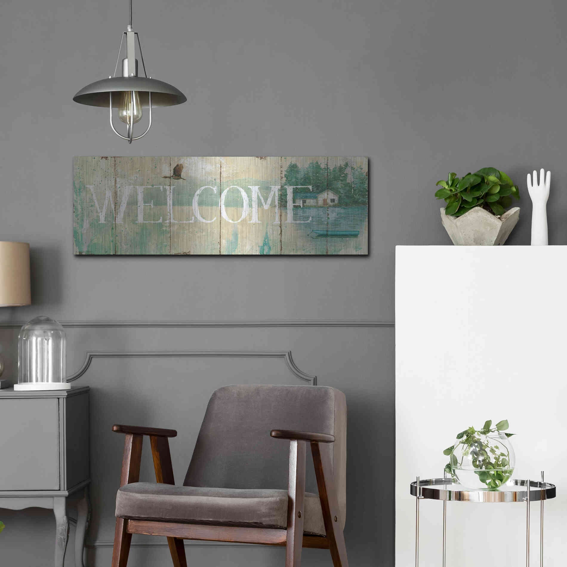 Luxe Metal Art 'Waterside Lodge III' by Daphne Brissonet, Metal Wall Art,36x12