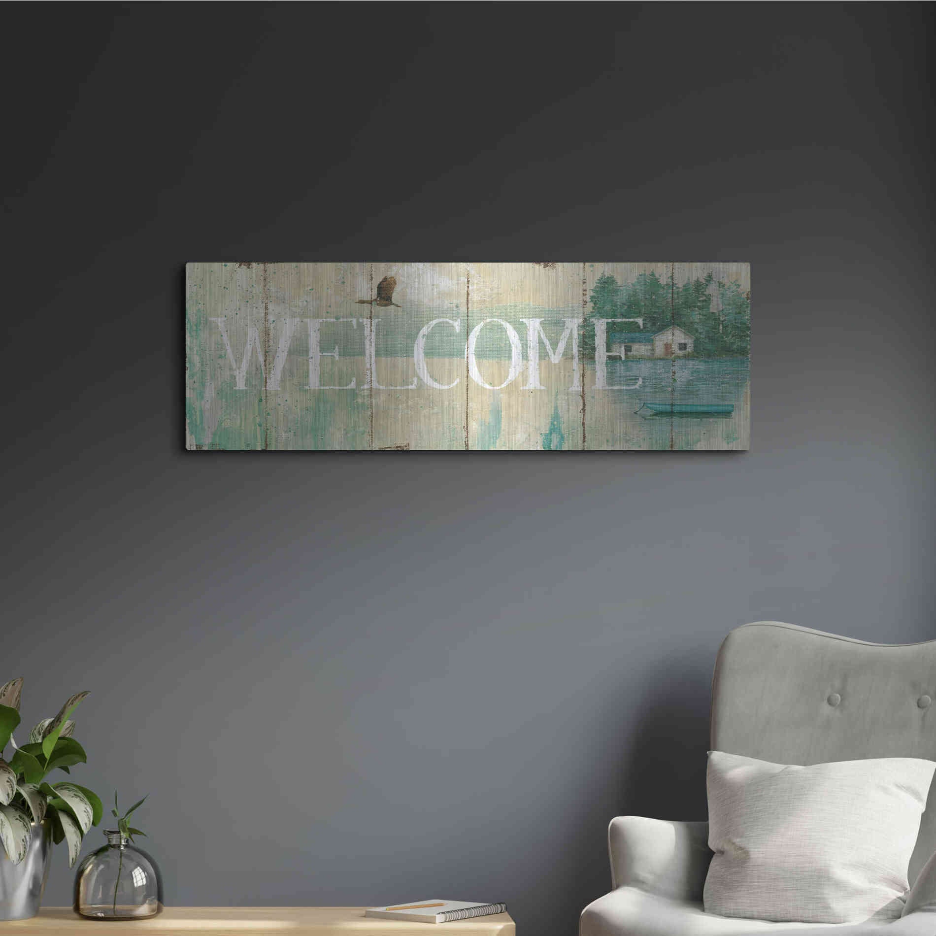 Luxe Metal Art 'Waterside Lodge III' by Daphne Brissonet, Metal Wall Art,36x12