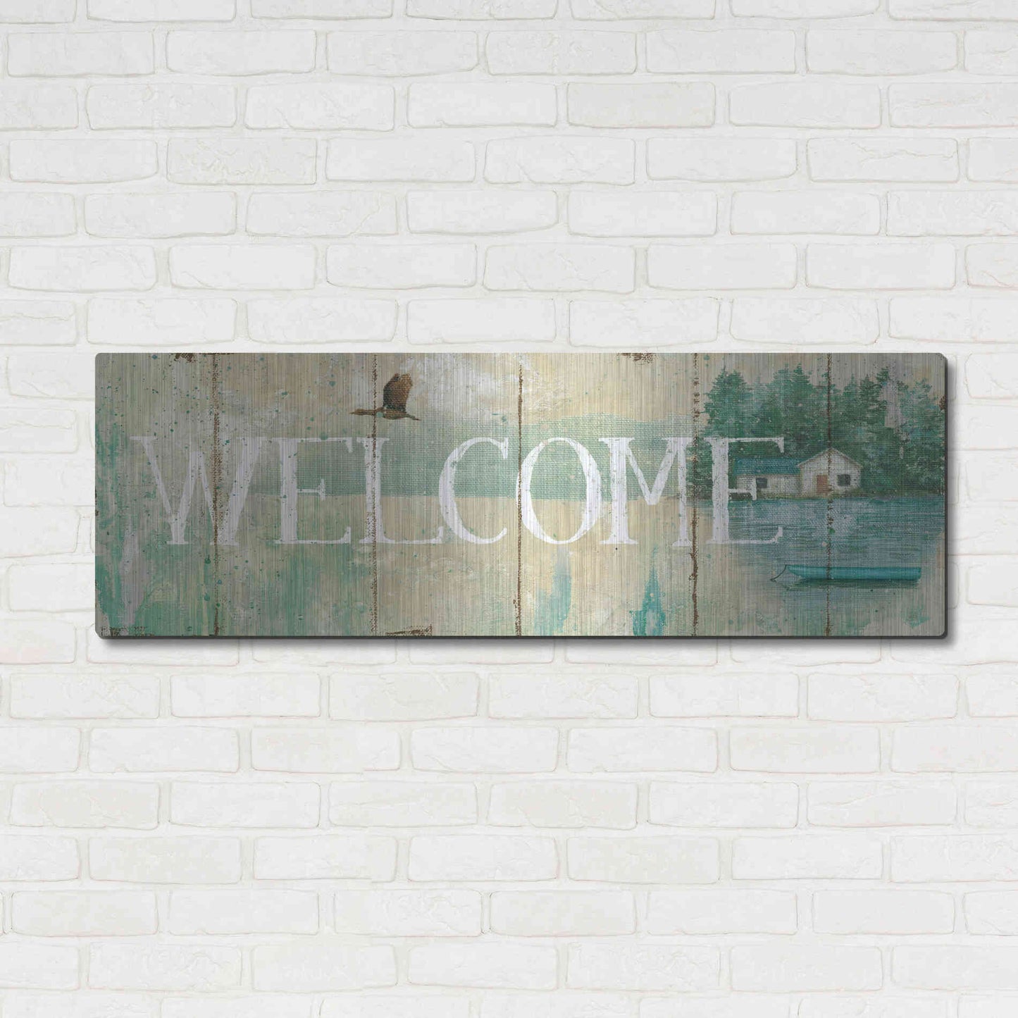 Luxe Metal Art 'Waterside Lodge III' by Daphne Brissonet, Metal Wall Art,48x16