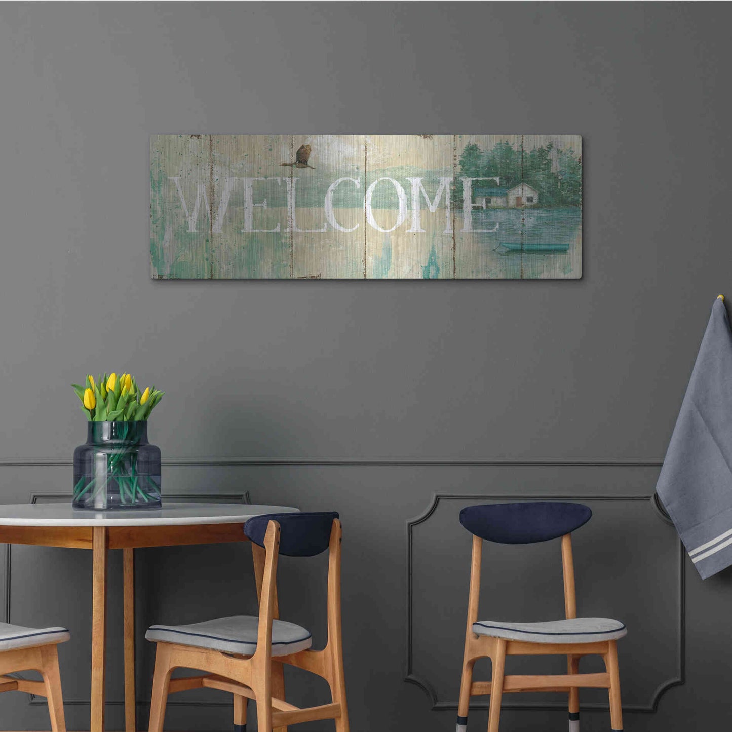 Luxe Metal Art 'Waterside Lodge III' by Daphne Brissonet, Metal Wall Art,48x16