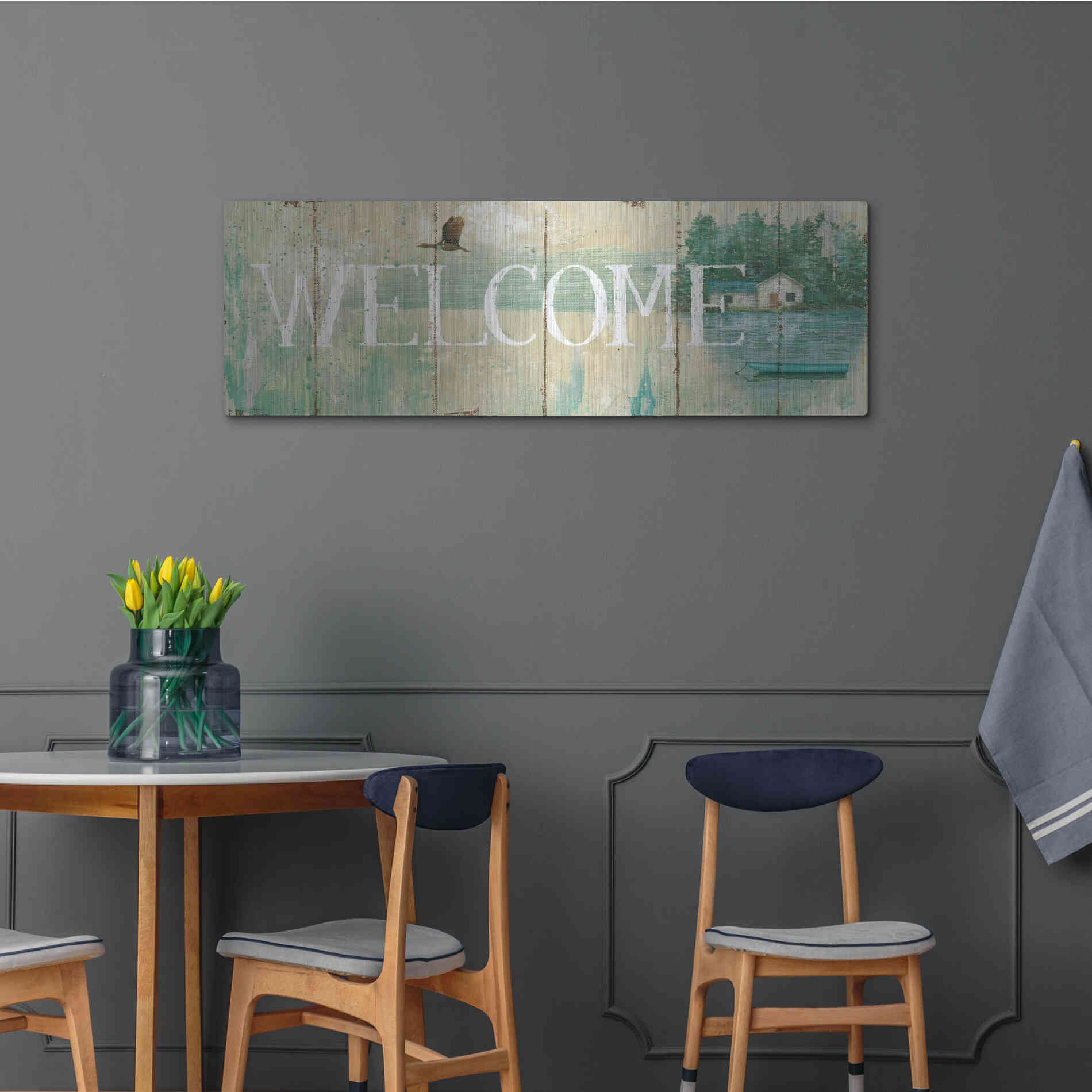 Luxe Metal Art 'Waterside Lodge III' by Daphne Brissonet, Metal Wall Art,48x16