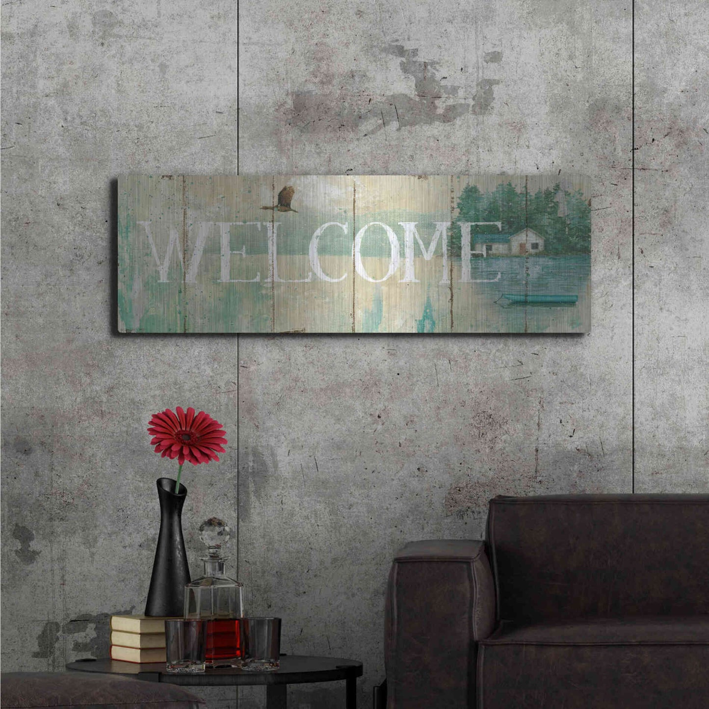 Luxe Metal Art 'Waterside Lodge III' by Daphne Brissonet, Metal Wall Art,48x16