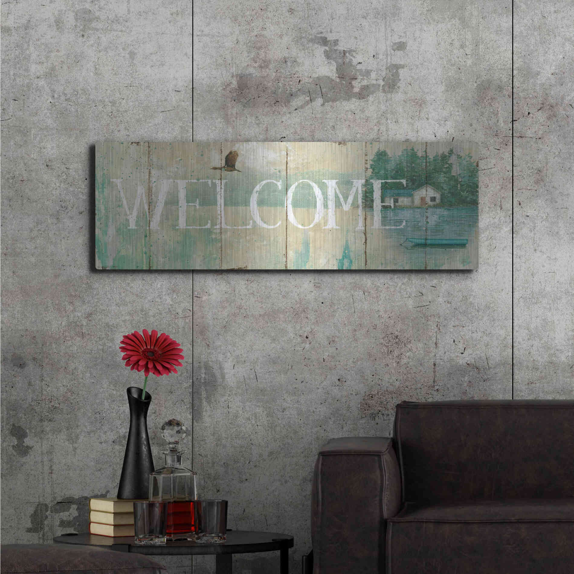 Luxe Metal Art 'Waterside Lodge III' by Daphne Brissonet, Metal Wall Art,48x16
