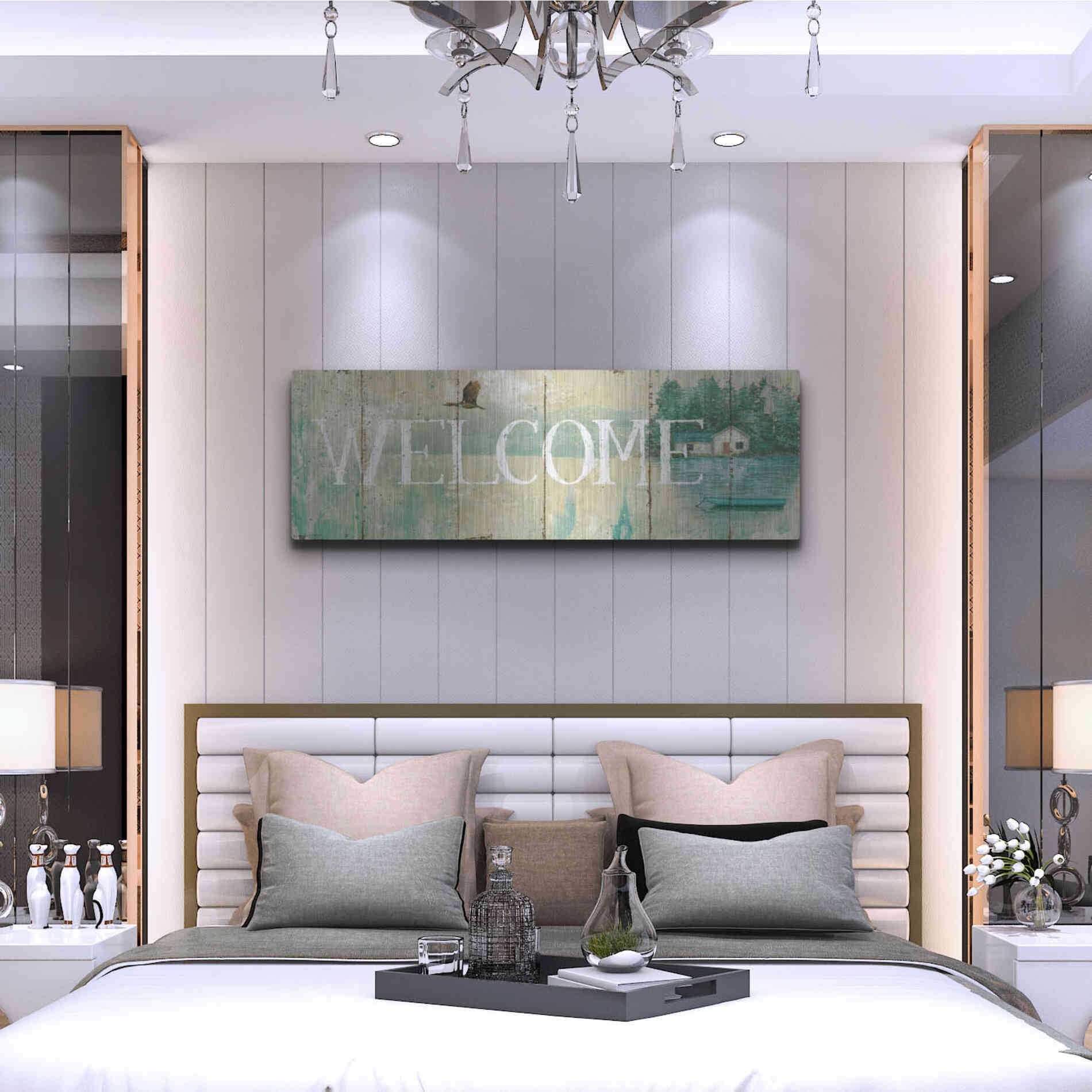 Luxe Metal Art 'Waterside Lodge III' by Daphne Brissonet, Metal Wall Art,48x16