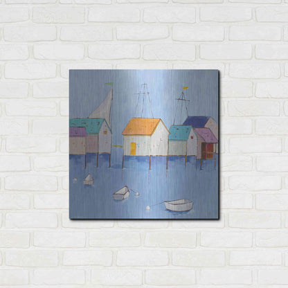 Luxe Metal Art 'Boat House Row Dark Blue Sky' by Phyllis Adams, Metal Wall Art,24x24