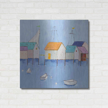 Luxe Metal Art 'Boat House Row Dark Blue Sky' by Phyllis Adams, Metal Wall Art,36x36