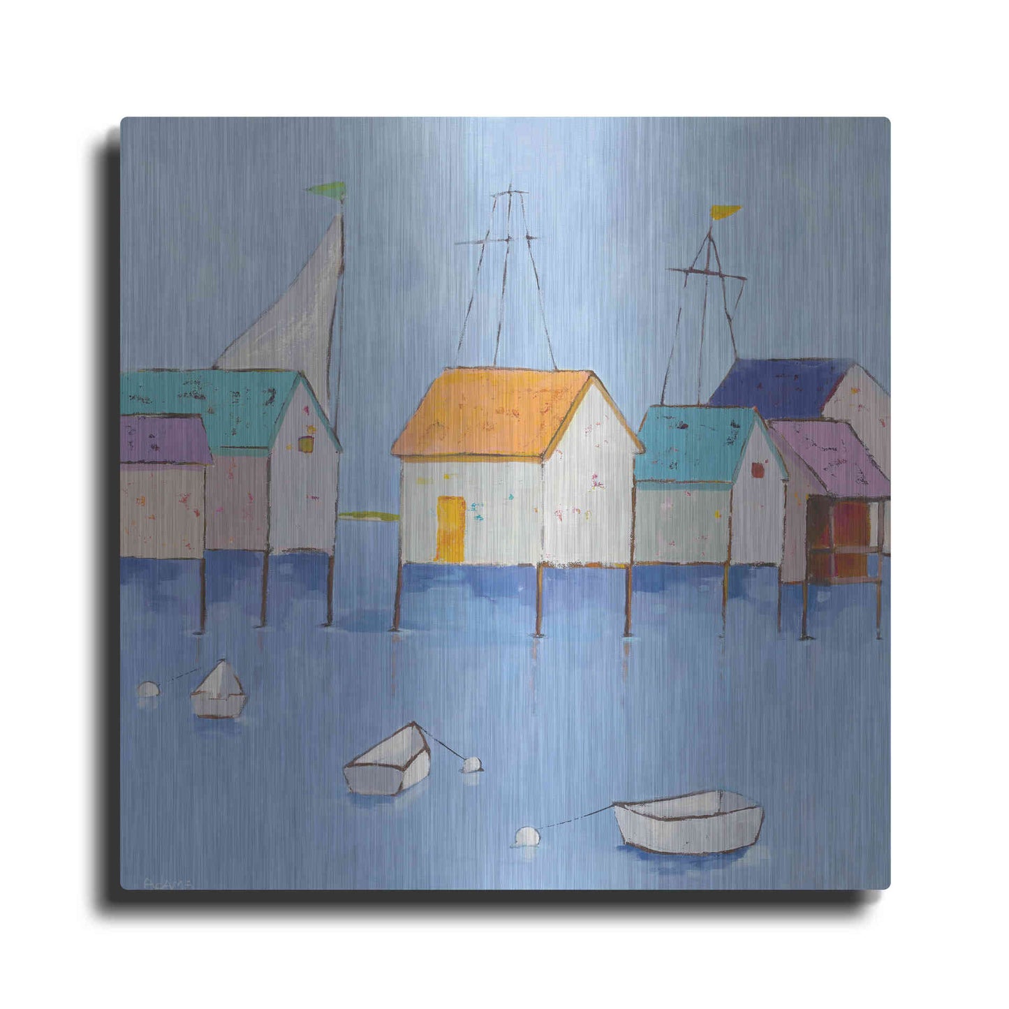 Luxe Metal Art 'Boat House Row Dark Blue Sky' by Phyllis Adams, Metal Wall Art