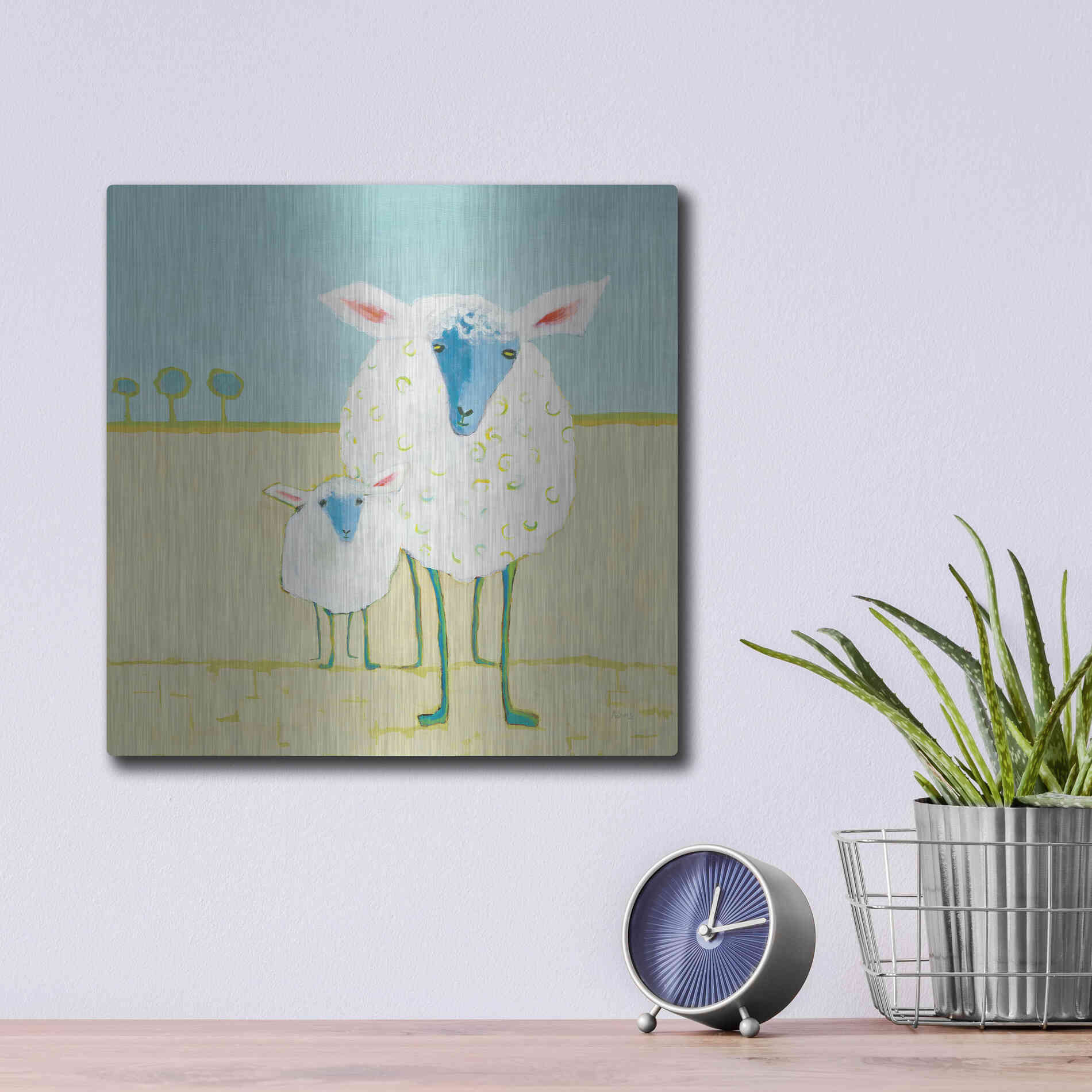 Luxe Metal Art 'Colorful Sheep' by Phyllis Adams, Metal Wall Art,12x12
