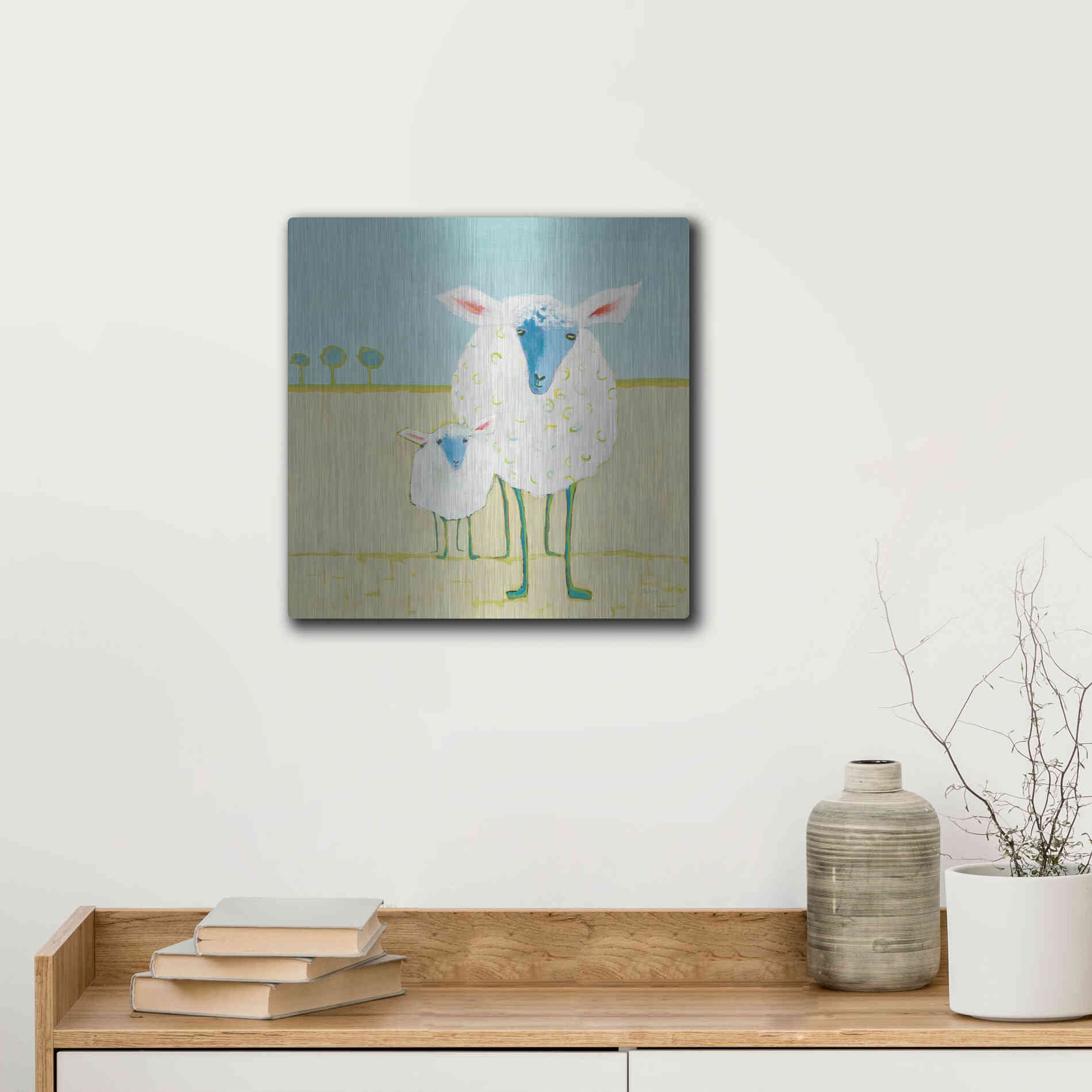 Luxe Metal Art 'Colorful Sheep' by Phyllis Adams, Metal Wall Art,12x12