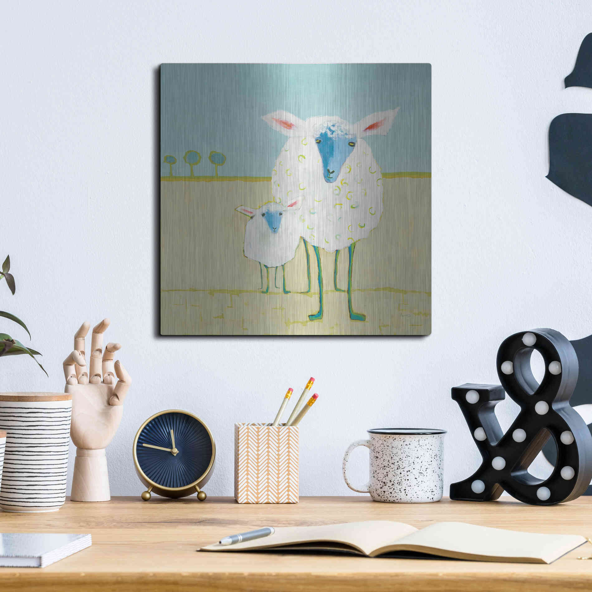 Luxe Metal Art 'Colorful Sheep' by Phyllis Adams, Metal Wall Art,12x12