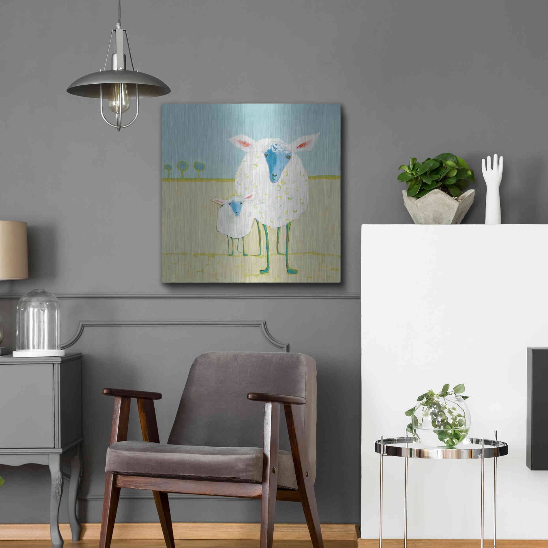 Luxe Metal Art 'Colorful Sheep' by Phyllis Adams, Metal Wall Art,24x24