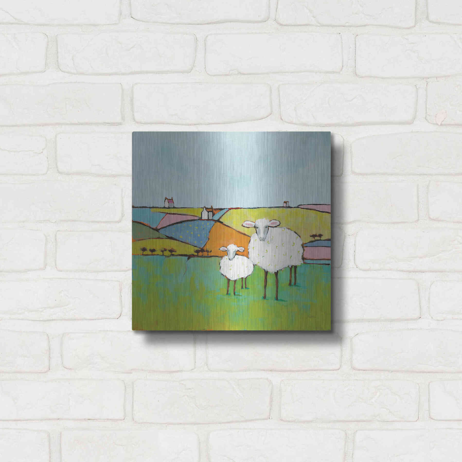 Luxe Metal Art 'Sheep in the Meadow II' by Phyllis Adams, Metal Wall Art,12x12