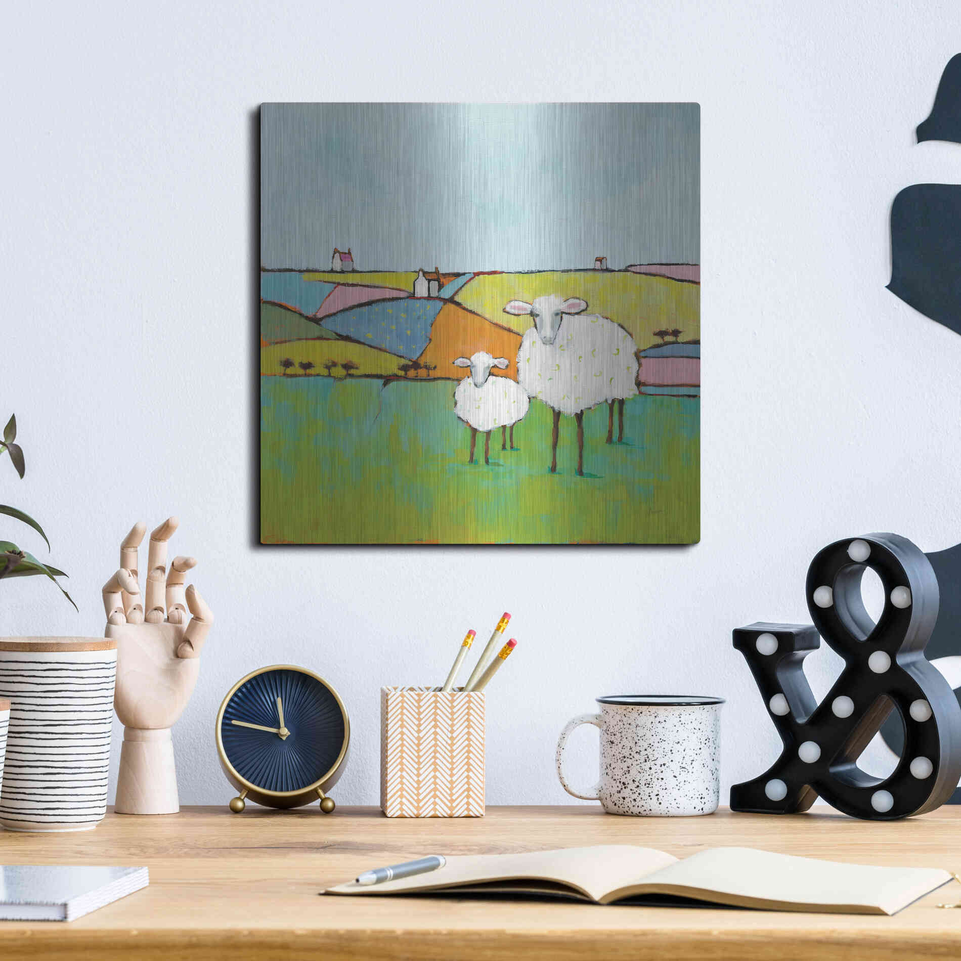 Luxe Metal Art 'Sheep in the Meadow II' by Phyllis Adams, Metal Wall Art,12x12