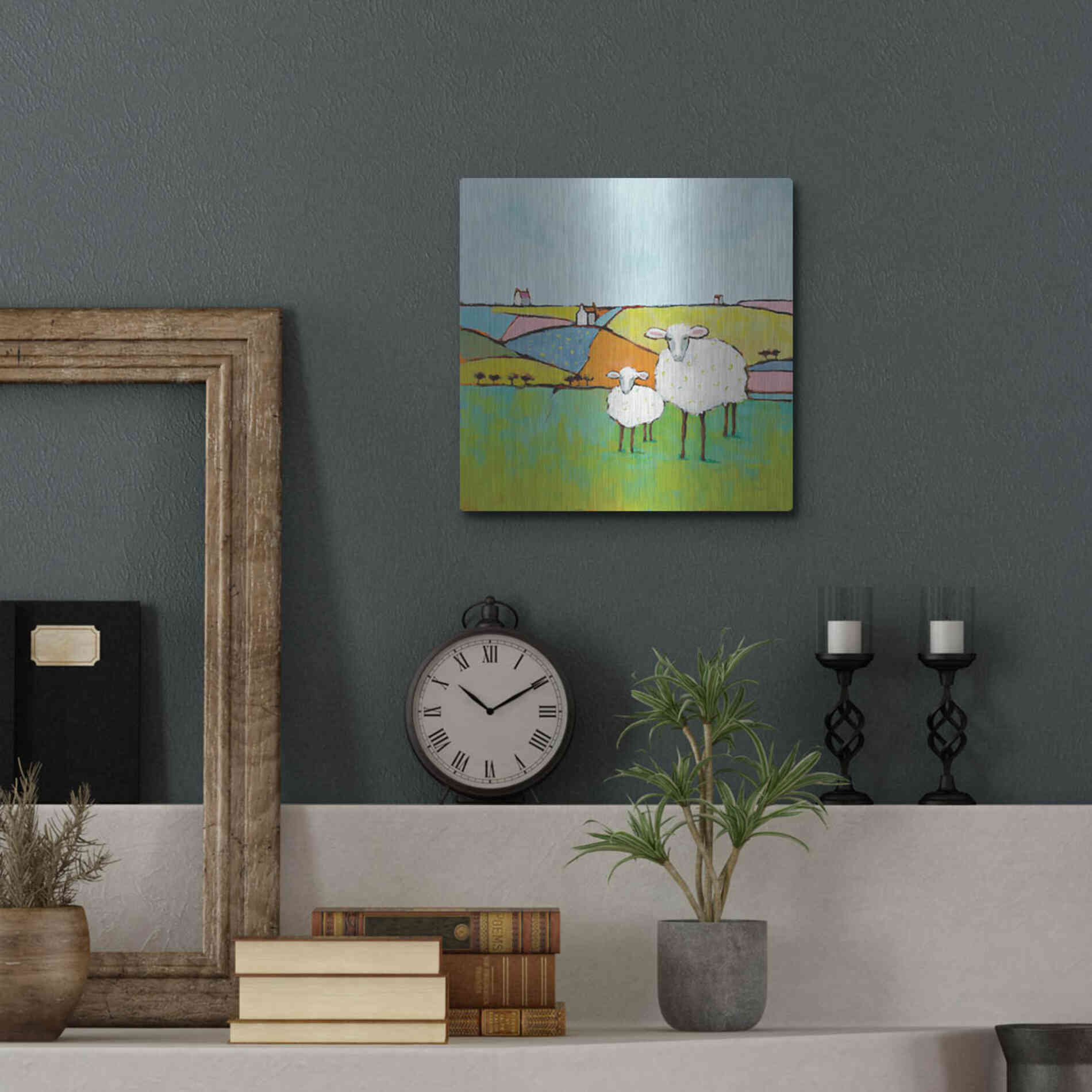 Luxe Metal Art 'Sheep in the Meadow II' by Phyllis Adams, Metal Wall Art,12x12