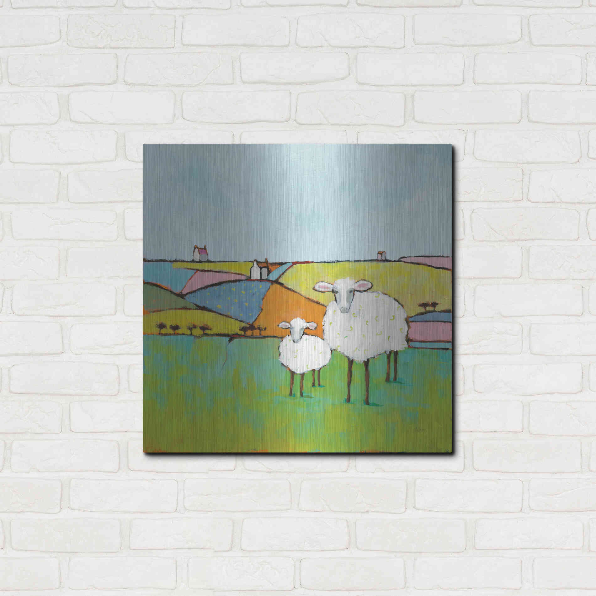 Luxe Metal Art 'Sheep in the Meadow II' by Phyllis Adams, Metal Wall Art,24x24
