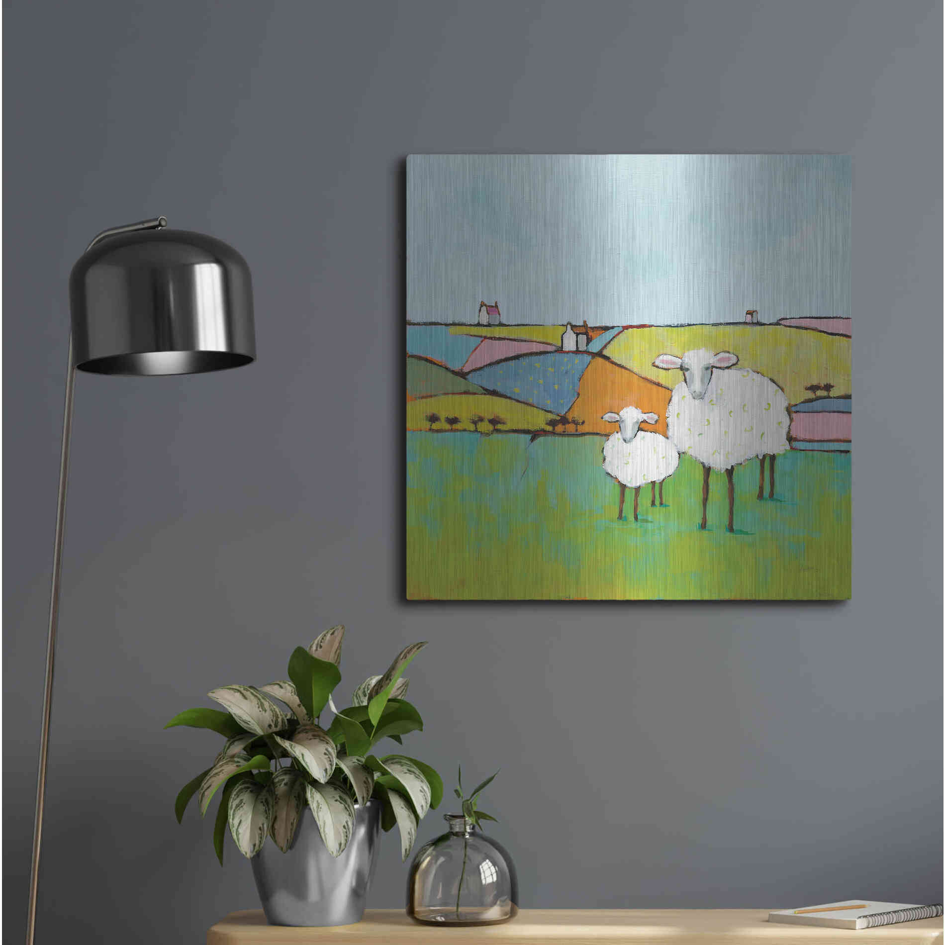 Luxe Metal Art 'Sheep in the Meadow II' by Phyllis Adams, Metal Wall Art,24x24