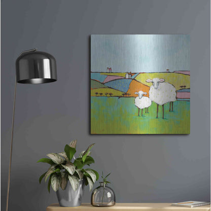 Luxe Metal Art 'Sheep in the Meadow II' by Phyllis Adams, Metal Wall Art,24x24