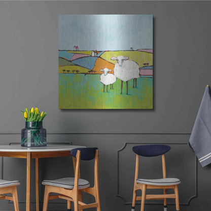 Luxe Metal Art 'Sheep in the Meadow II' by Phyllis Adams, Metal Wall Art,36x36