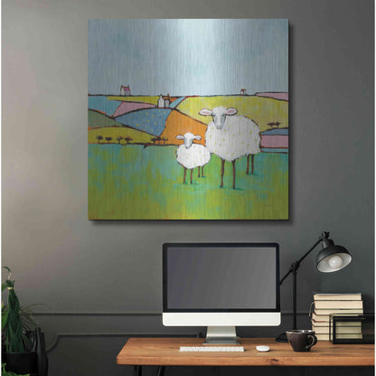 Luxe Metal Art 'Sheep in the Meadow II' by Phyllis Adams, Metal Wall Art,36x36