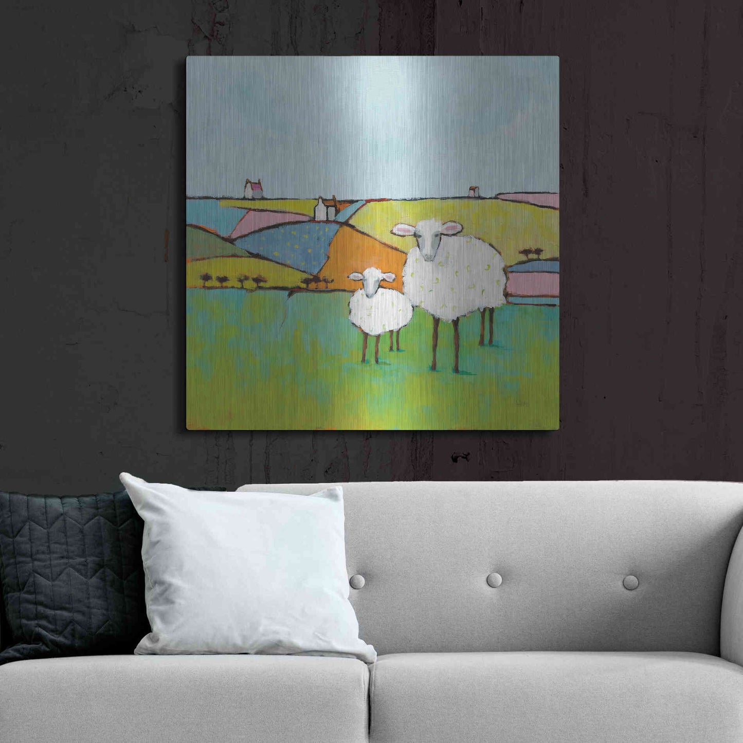 Luxe Metal Art 'Sheep in the Meadow II' by Phyllis Adams, Metal Wall Art,36x36