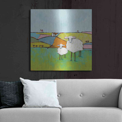 Luxe Metal Art 'Sheep in the Meadow II' by Phyllis Adams, Metal Wall Art,36x36