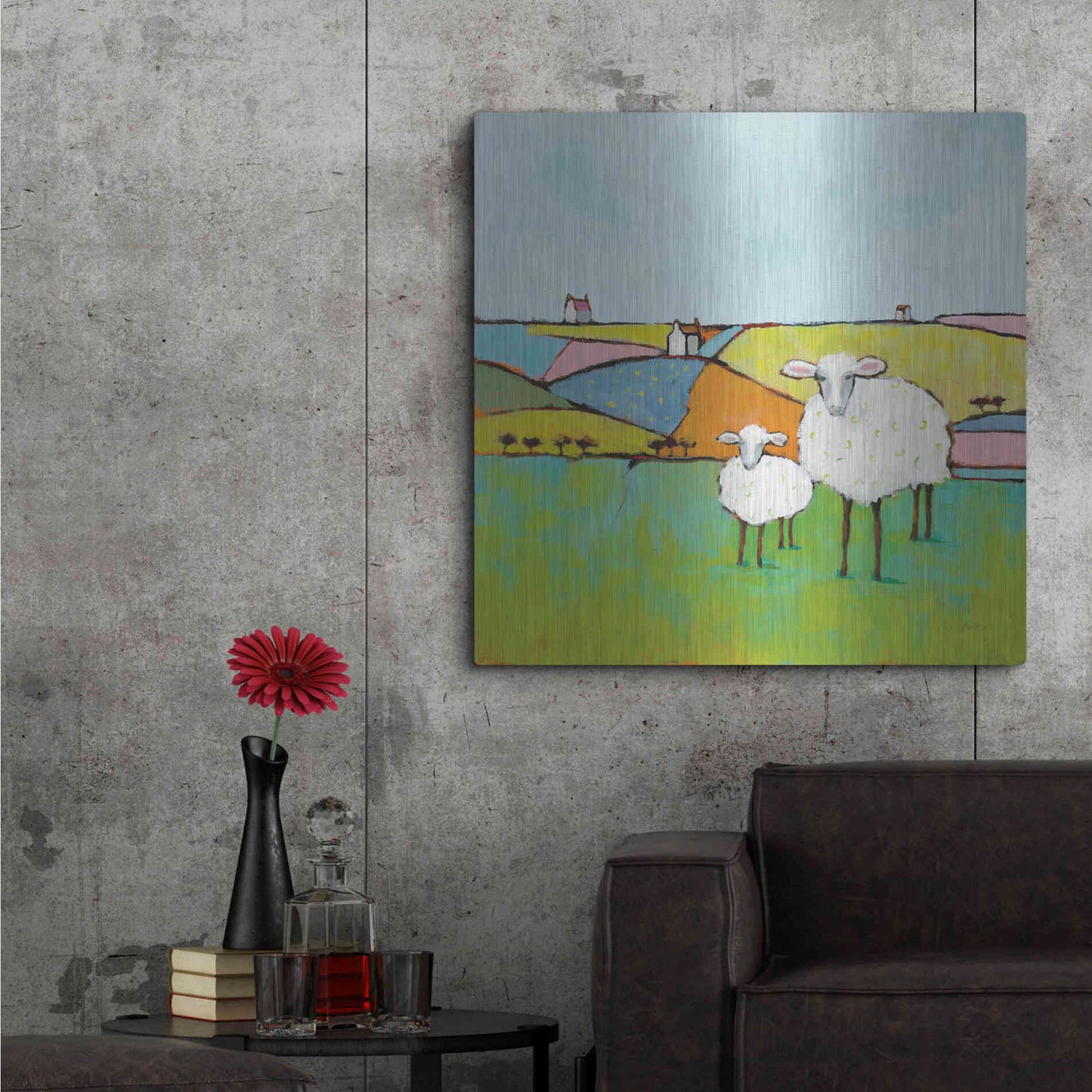 Luxe Metal Art 'Sheep in the Meadow II' by Phyllis Adams, Metal Wall Art,36x36