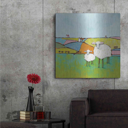 Luxe Metal Art 'Sheep in the Meadow II' by Phyllis Adams, Metal Wall Art,36x36