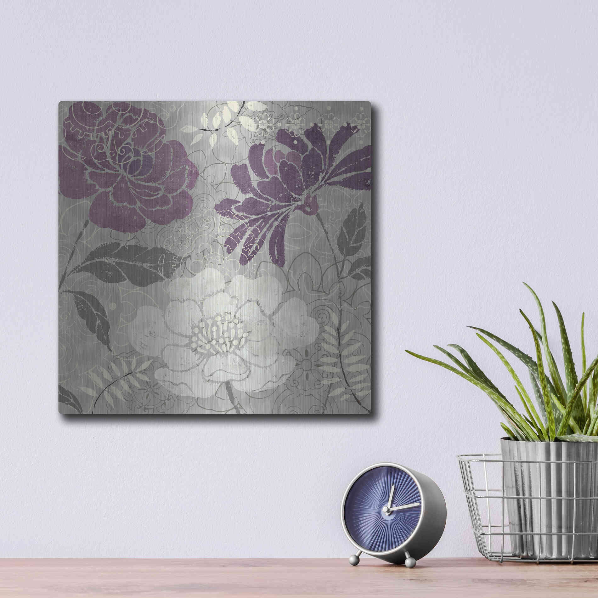 Luxe Metal Art 'Morning Tones Purple II' by Daphne Brissonet, Metal Wall Art,12x12