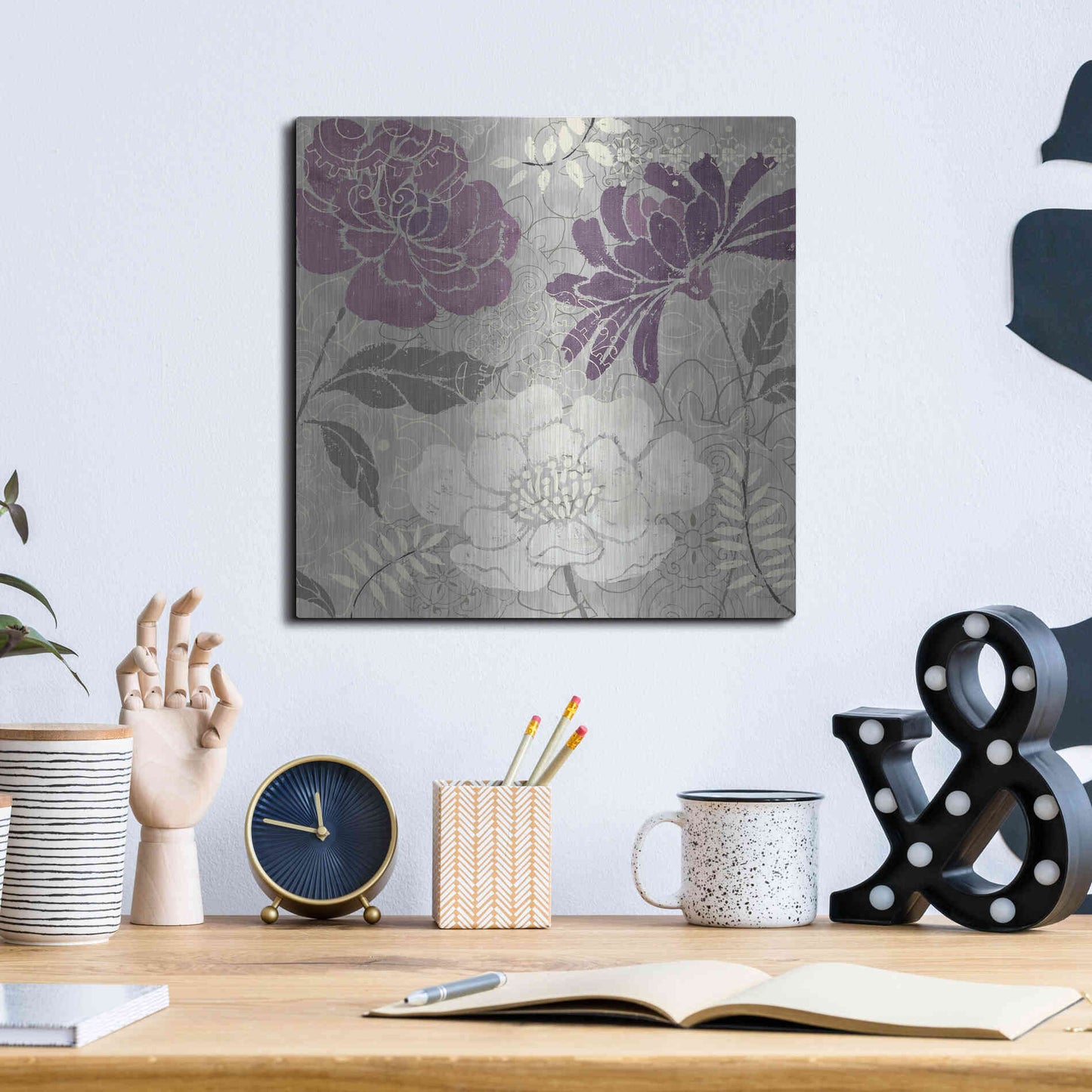 Luxe Metal Art 'Morning Tones Purple II' by Daphne Brissonet, Metal Wall Art,12x12