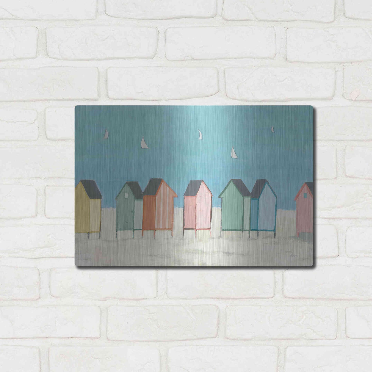 Luxe Metal Art 'Cabanas I Pastel' by Phyllis Adams, Metal Wall Art,16x12