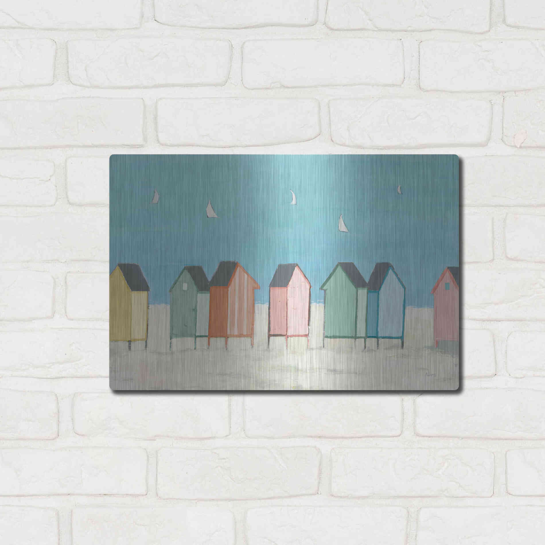 Luxe Metal Art 'Cabanas I Pastel' by Phyllis Adams, Metal Wall Art,16x12