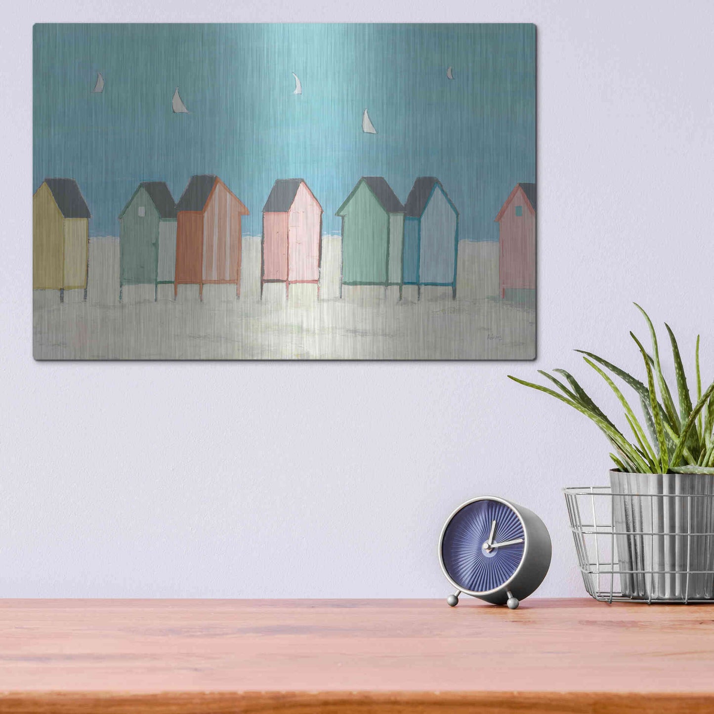 Luxe Metal Art 'Cabanas I Pastel' by Phyllis Adams, Metal Wall Art,16x12