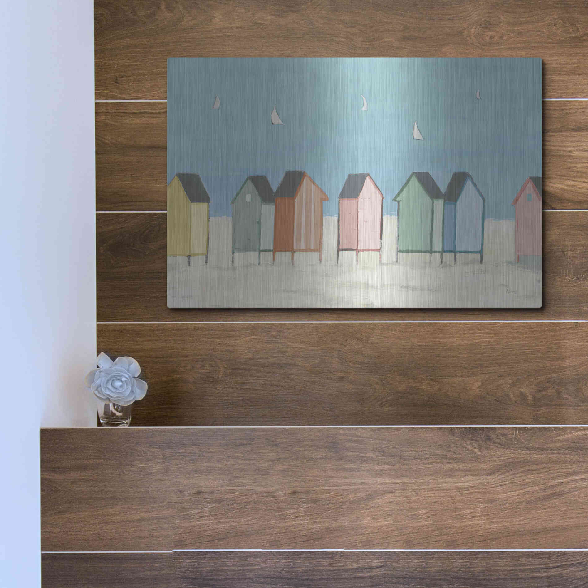 Luxe Metal Art 'Cabanas I Pastel' by Phyllis Adams, Metal Wall Art,16x12